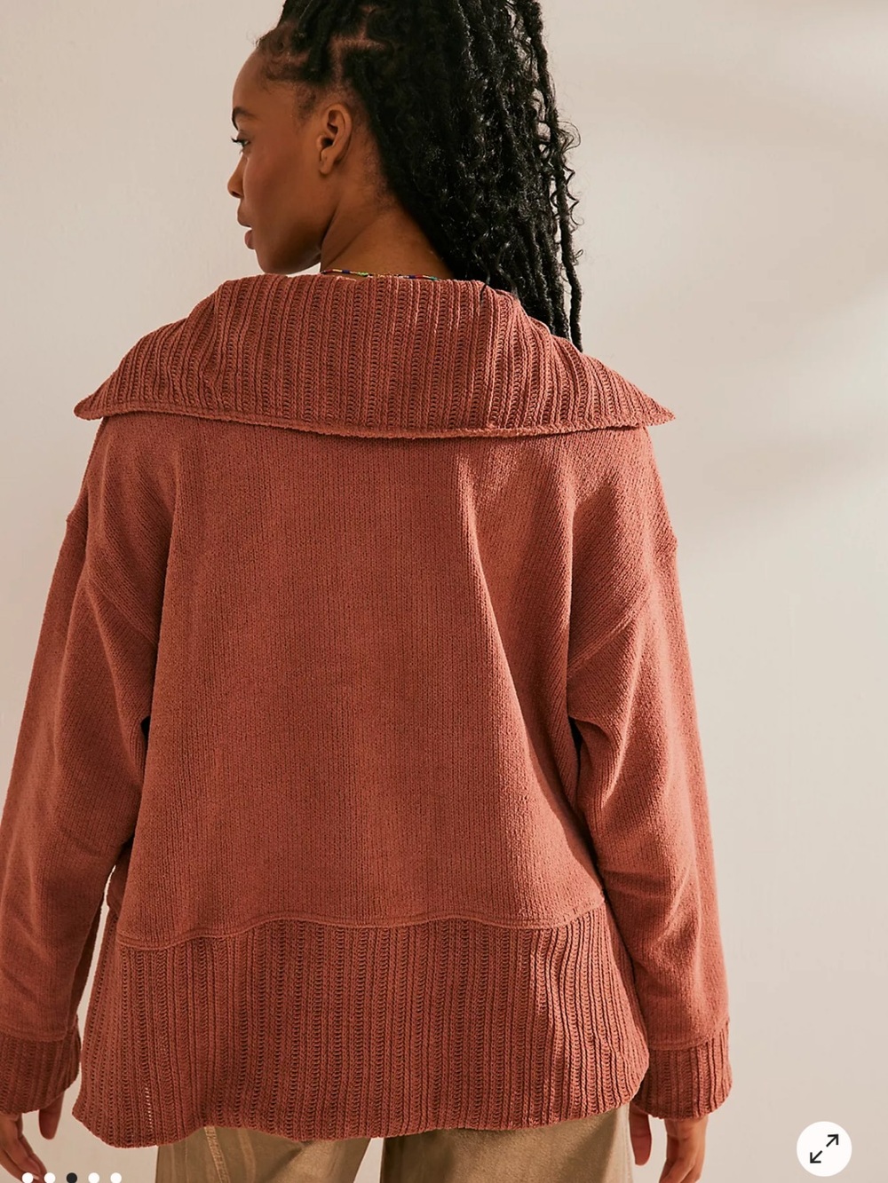 Free People Beach Grace Pullover Sweater Chutney Rust Collared Pocket NWOT S - Picture 3 of 6